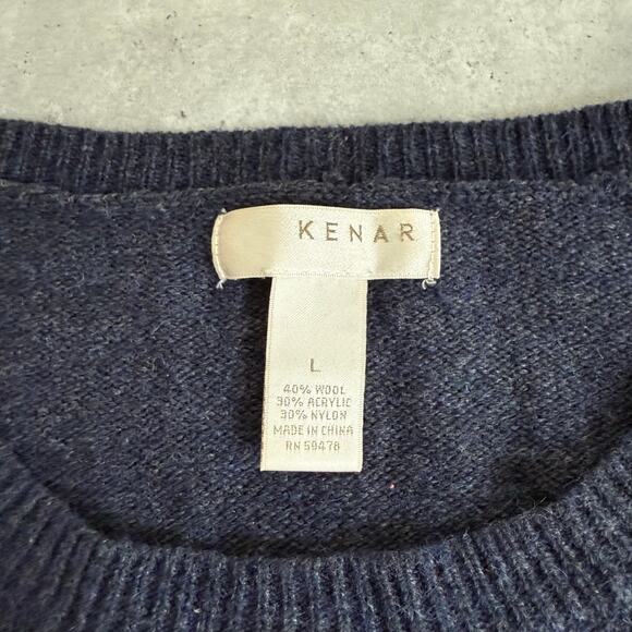 Kenar navy blue and gray striped wool sweater size large - Picture 3 of 7